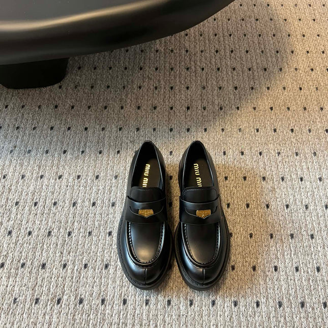 MIUMIU 26S LOAFERS IN BLACK BRUSHED CALFSKIN