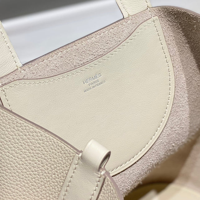 HERMES 25S IN THE LOOP 18 IN IVORY CALFSKIN SILVER HARDWARE