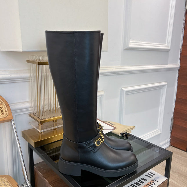 GG CLASSIC LOGO KNEE HIGH BOOTS IN BLACK CALFSKIN