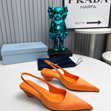 PRADA 26S POINTED TOE SLINGBACK 40MM IN ORANGE SATIN