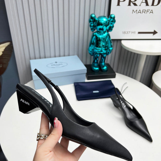 PRADA 26S POINTED TOE SLINGBACK 40MM IN BLACK CALFSKIN