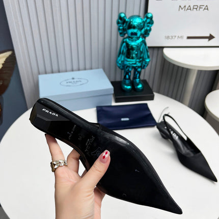 PRADA 26S POINTED TOE SLINGBACK 40MM IN BLACK SATIN