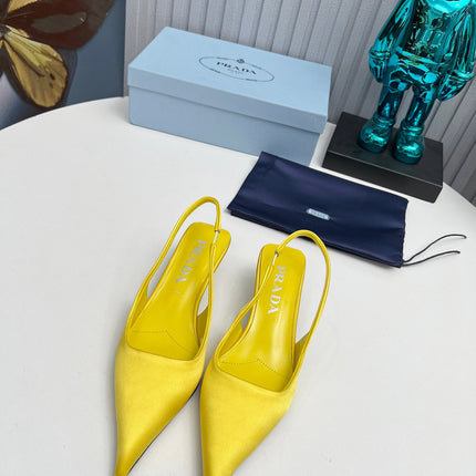 PRADA 26S POINTED TOE SLINGBACK 40MM IN YELLOW SATIN