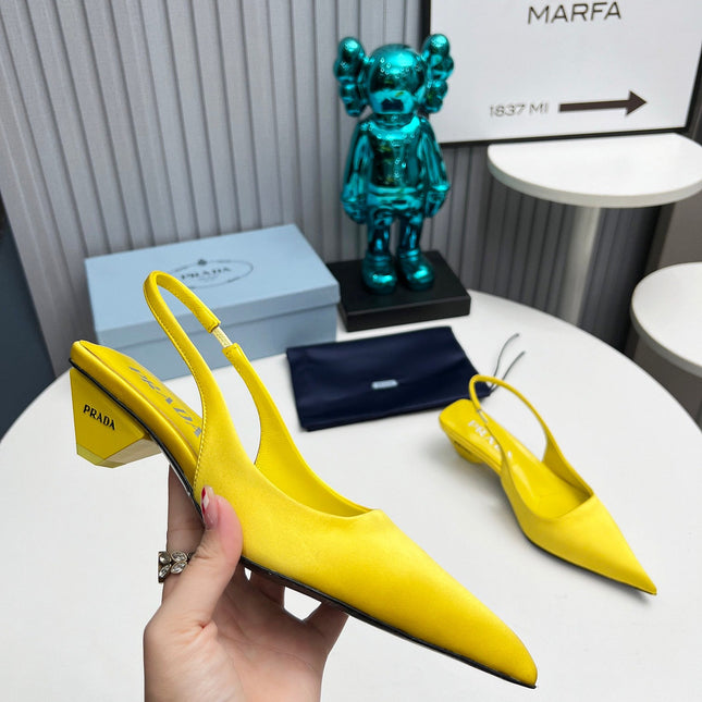 PRADA 26S POINTED TOE SLINGBACK 40MM IN YELLOW SATIN