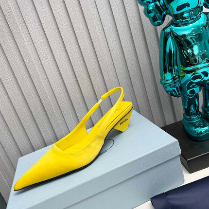 PRADA 26S POINTED TOE SLINGBACK 40MM IN YELLOW SATIN