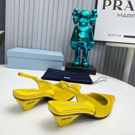 PRADA 26S POINTED TOE SLINGBACK 40MM IN YELLOW SATIN