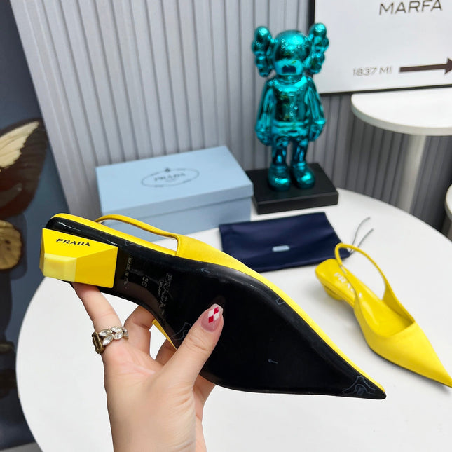 PRADA 26S POINTED TOE SLINGBACK 40MM IN YELLOW SATIN