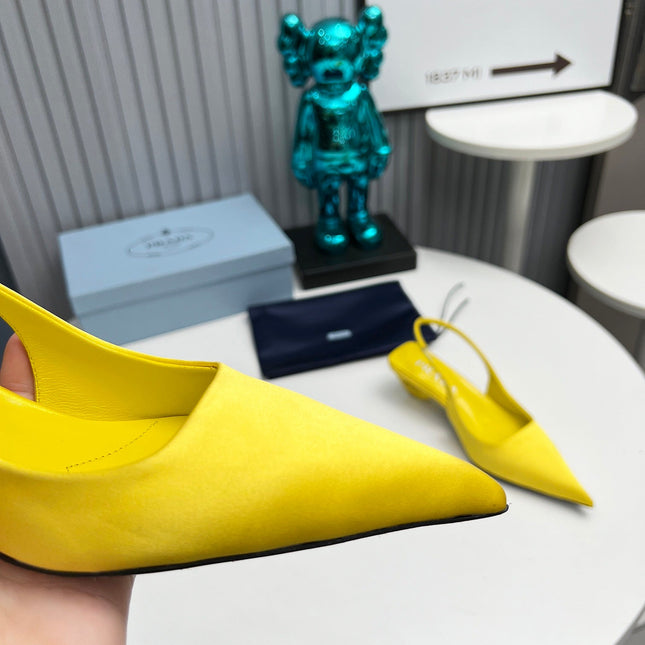 PRADA 26S POINTED TOE SLINGBACK 40MM IN YELLOW SATIN