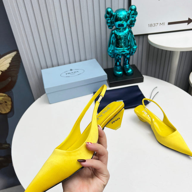 PRADA 26S POINTED TOE SLINGBACK 40MM IN YELLOW SATIN