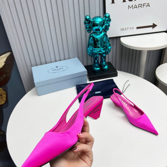 PRADA 26S POINTED TOE SLINGBACK 40MM IN FUCHSIA PINK SATIN