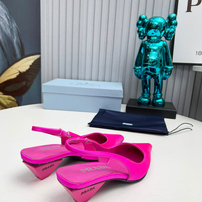 PRADA 26S POINTED TOE SLINGBACK 40MM IN FUCHSIA PINK SATIN