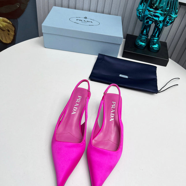 PRADA 26S POINTED TOE SLINGBACK 40MM IN FUCHSIA PINK SATIN