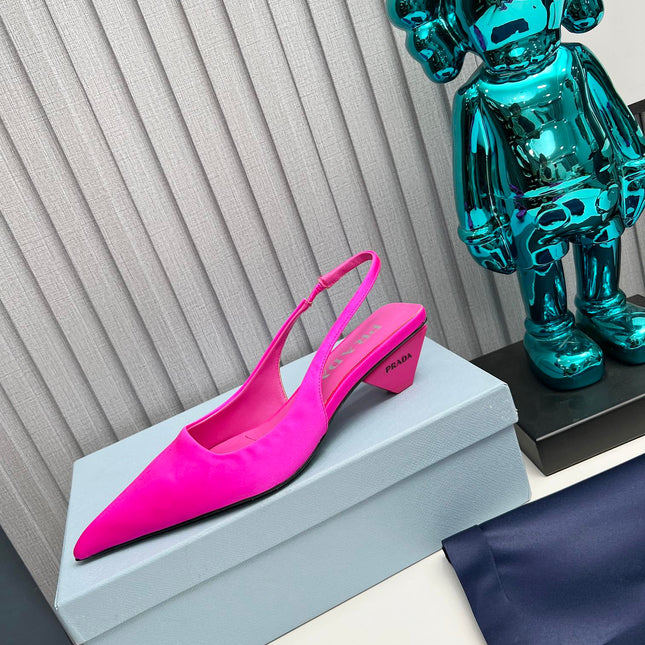 PRADA 26S POINTED TOE SLINGBACK 40MM IN FUCHSIA PINK SATIN