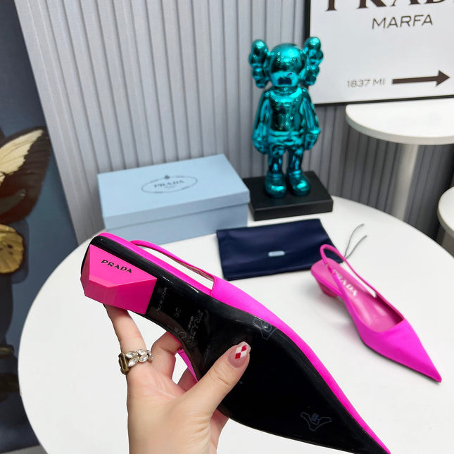 PRADA 26S POINTED TOE SLINGBACK 40MM IN FUCHSIA PINK SATIN