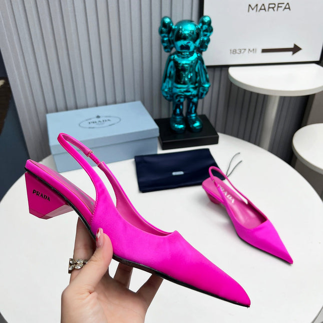 PRADA 26S POINTED TOE SLINGBACK 40MM IN FUCHSIA PINK SATIN