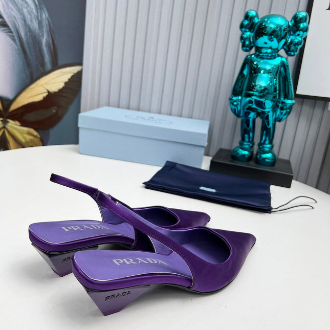 PRADA 26S POINTED TOE SLINGBACK 40MM IN PURPLE SATIN