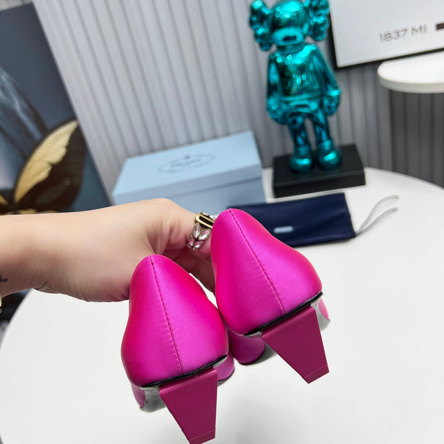 PRADA 26S POINTED TOE PUMPS 40MM IN FUCHSIA PINK SATIN CRYSTAL EMBELLISHED