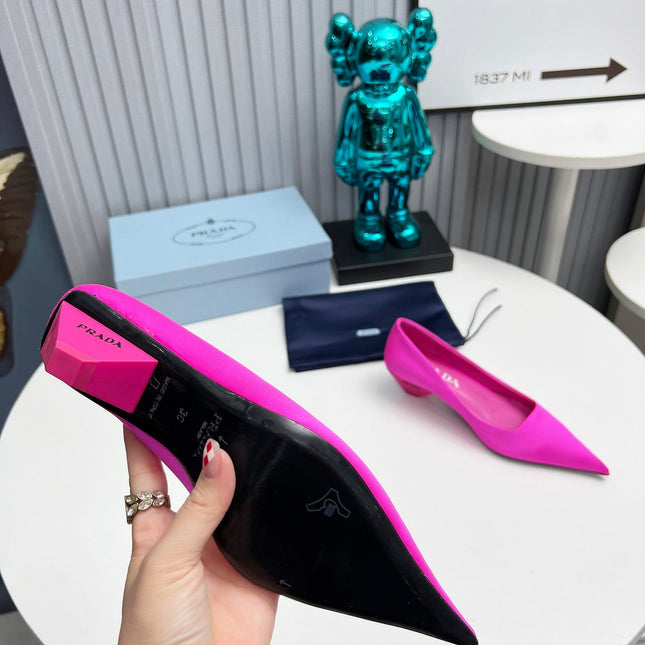 PRADA 26S POINTED TOE PUMPS 40MM IN FUCHSIA PINK SATIN