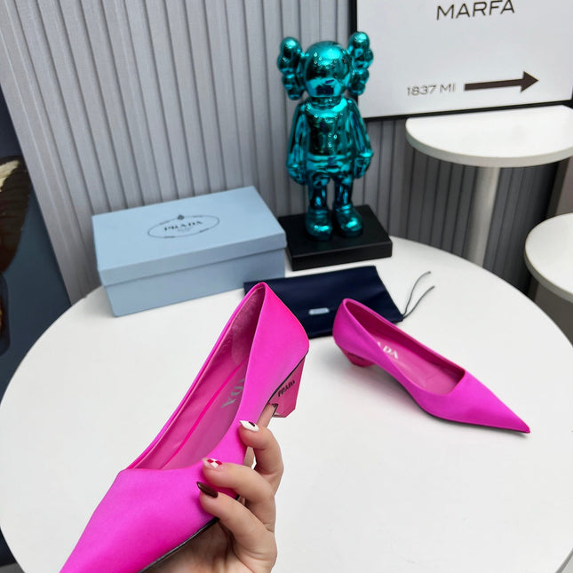 PRADA 26S POINTED TOE PUMPS 40MM IN FUCHSIA PINK SATIN