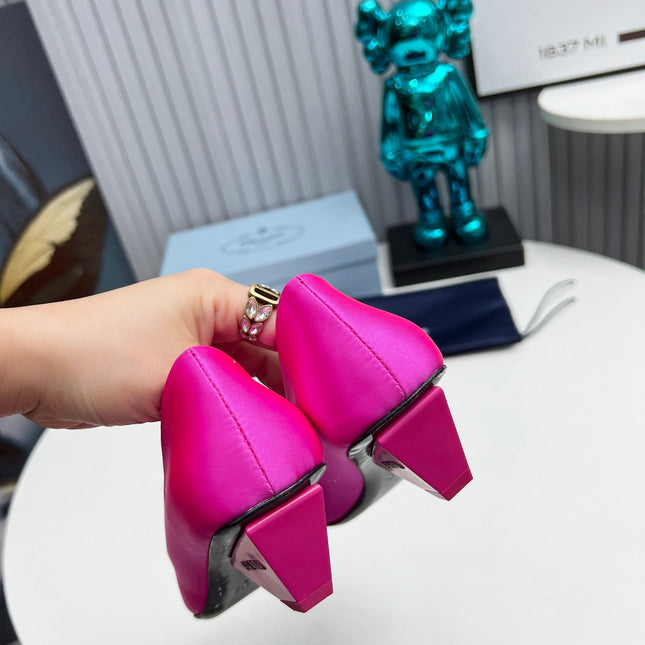 PRADA 26S POINTED TOE PUMPS 40MM IN FUCHSIA PINK SATIN