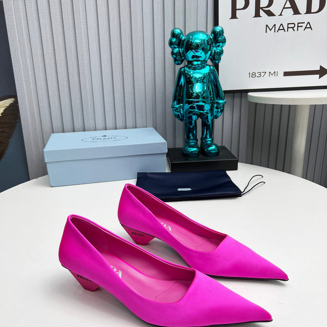 PRADA 26S POINTED TOE PUMPS 40MM IN FUCHSIA PINK SATIN