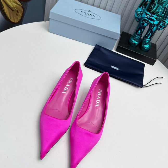 PRADA 26S POINTED TOE PUMPS 40MM IN FUCHSIA PINK SATIN