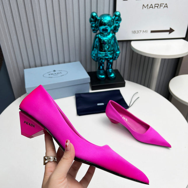 PRADA 26S POINTED TOE PUMPS 40MM IN FUCHSIA PINK SATIN