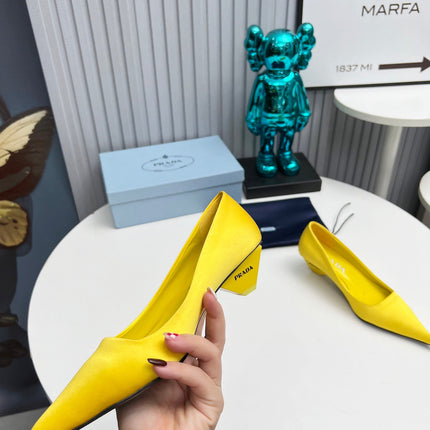 PRADA 26S POINTED TOE PUMPS 40MM IN YELLOW SATIN