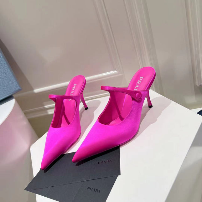 PRA HIGH-HEELED MULES BRIGHT PINK SATIN