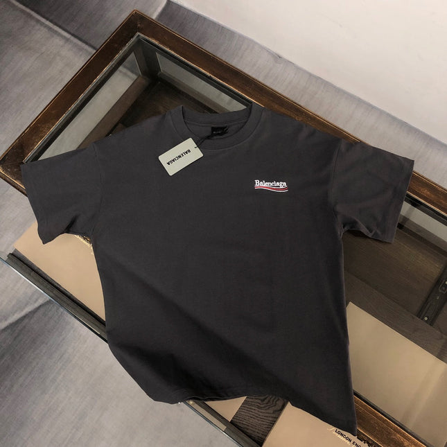 BALENCIAGA POLITICAL CAMPAIGN LOGO T-SHIRT IN DARK GREY