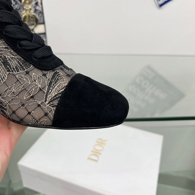 DIOR 25S NAUGHTILY-D ANKLE BOOTS 35 MM IN BLACK MESH TULLE AND SUEDE