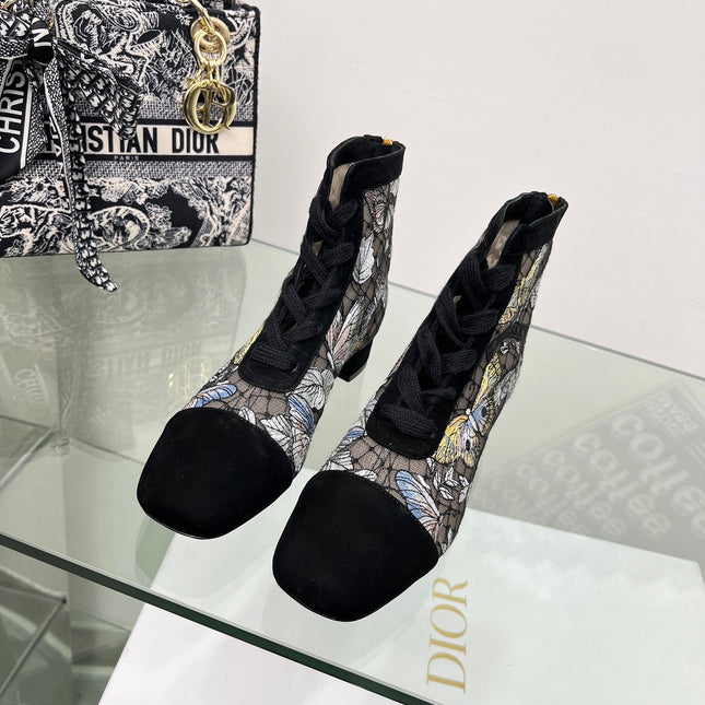DIOR 25S NAUGHTILY-D ANKLE BOOTS 35 MM IN BLACK MESH TULLE AND SUEDE STYLE 3