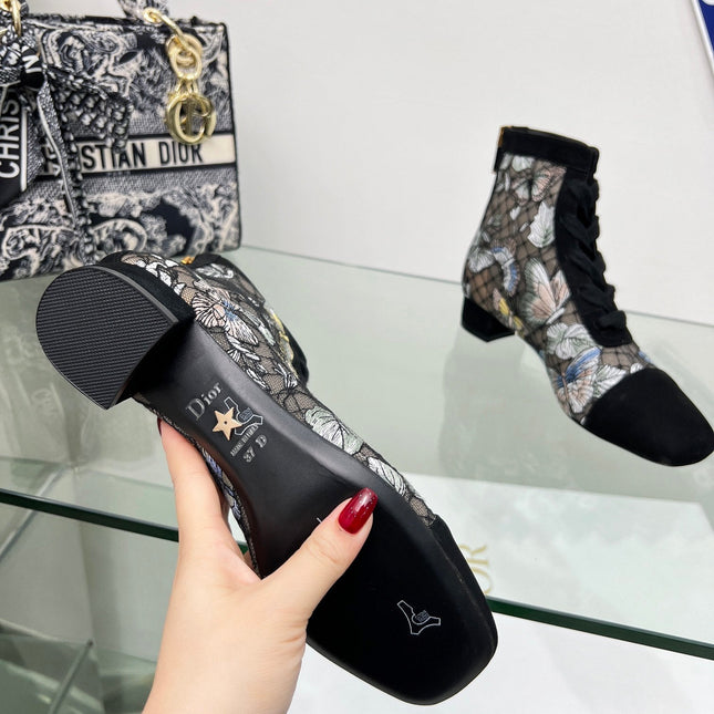 DIOR 25S NAUGHTILY-D ANKLE BOOTS 35 MM IN BLACK MESH TULLE AND SUEDE STYLE 3