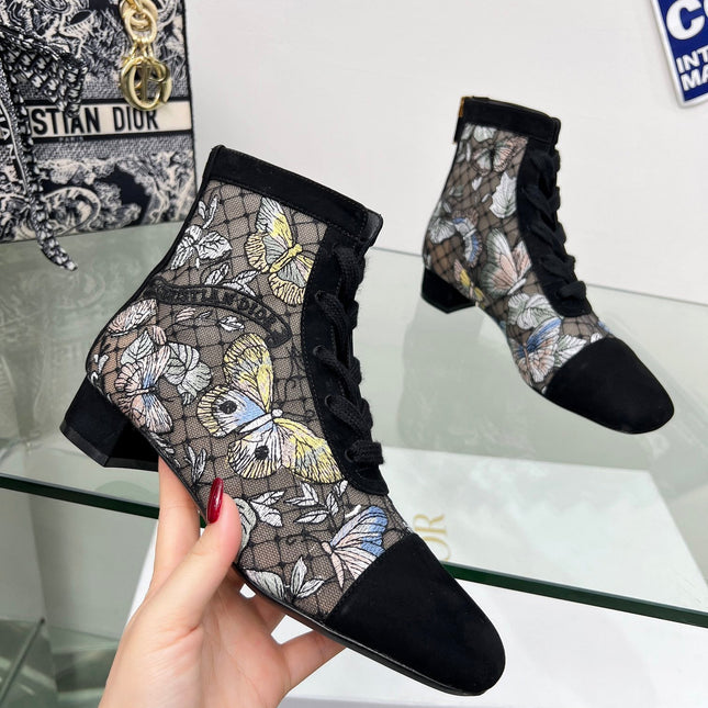 DIOR 25S NAUGHTILY-D ANKLE BOOTS 35 MM IN BLACK MESH TULLE AND SUEDE STYLE 3