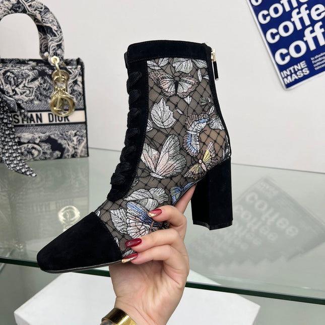 DIOR 25S NAUGHTILY-D ANKLE BOOTS 80 MM IN BLACK MESH TULLE AND SUEDE STYLE 2
