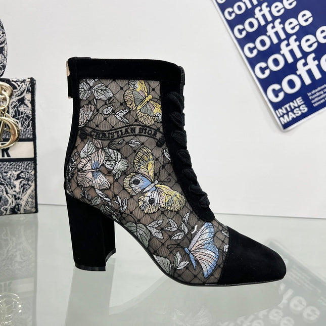DIOR 25S NAUGHTILY-D ANKLE BOOTS 80 MM IN BLACK MESH TULLE AND SUEDE STYLE 2
