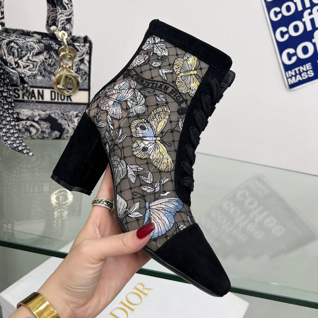 DIOR 25S NAUGHTILY-D ANKLE BOOTS 80 MM IN BLACK MESH TULLE AND SUEDE STYLE 2