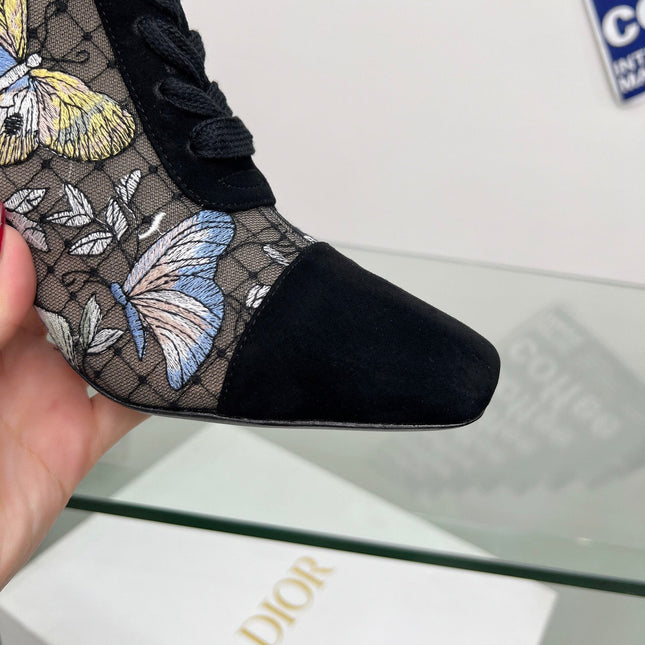 DIOR 25S NAUGHTILY-D ANKLE BOOTS 80 MM IN BLACK MESH TULLE AND SUEDE STYLE 2