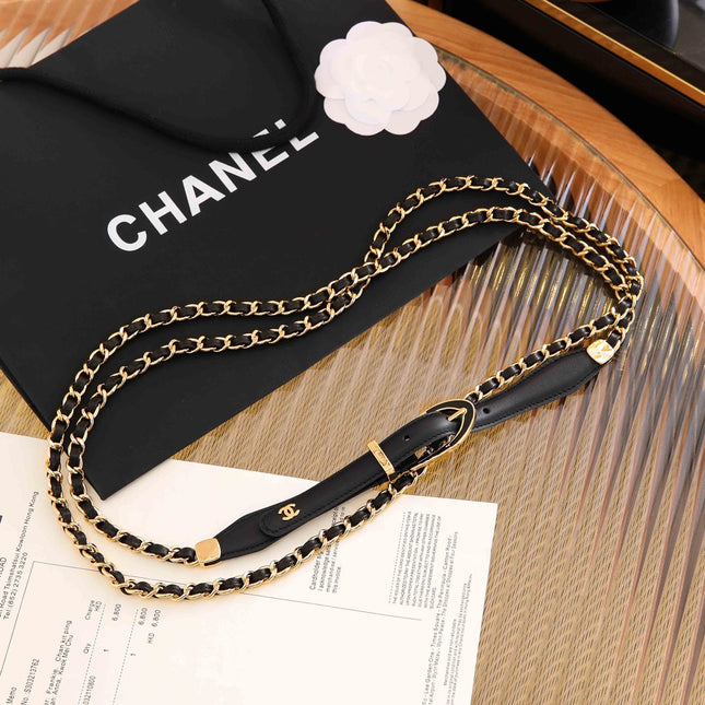 CC CHAIN BELT WITH GOLD HARDWARE AN BLACK CALFSKIN