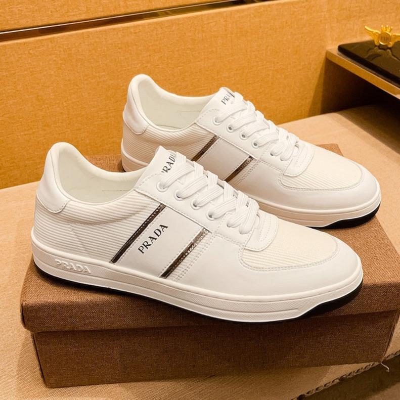 PRA SNEAKER IN WHITE CALFSKIN AND MESH BREATHABLE FABRIC