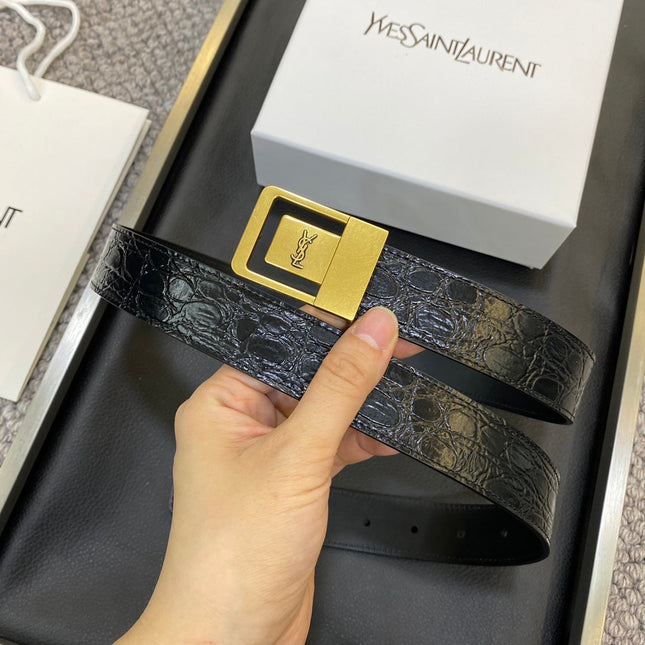 YSL 25S BELT 30 MM IN BLACK EMBOSSED CALFSKIN 548096