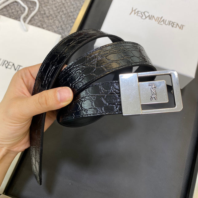 YSL 25S BELT 30 MM IN BLACK EMBOSSED CALFSKIN 548097