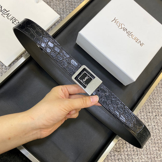 YSL 25S BELT 30 MM IN BLACK EMBOSSED CALFSKIN 464868
