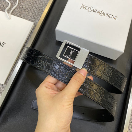 YSL 25S BELT 30 MM IN BLACK EMBOSSED CALFSKIN 464868
