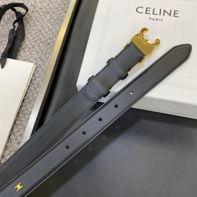 CELINE 25S TRIOMPHE BELT 25MM IN BLACK CALFSKIN 548081