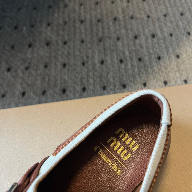 MIUMIU 26S FRINGE BUCKLE LOAFERS IN BROWN CALFSKIN