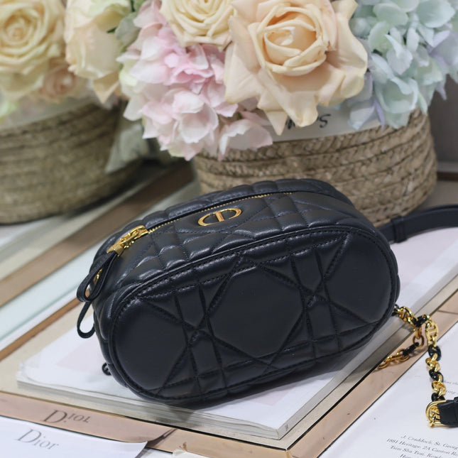 CARO 16 MINI VANITY CASE IN BLACK MACROCANNAGE LAMBSKIN