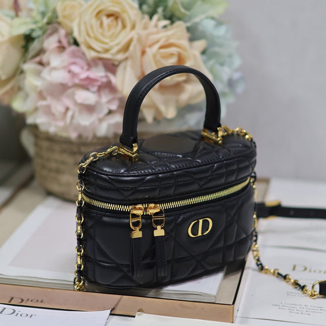 CARO 16 MINI VANITY CASE IN BLACK MACROCANNAGE LAMBSKIN