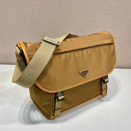 LARGE FLAP BAG 30 IN CIDER BROWN RE-NYLON AND CALFSKIN TRIM