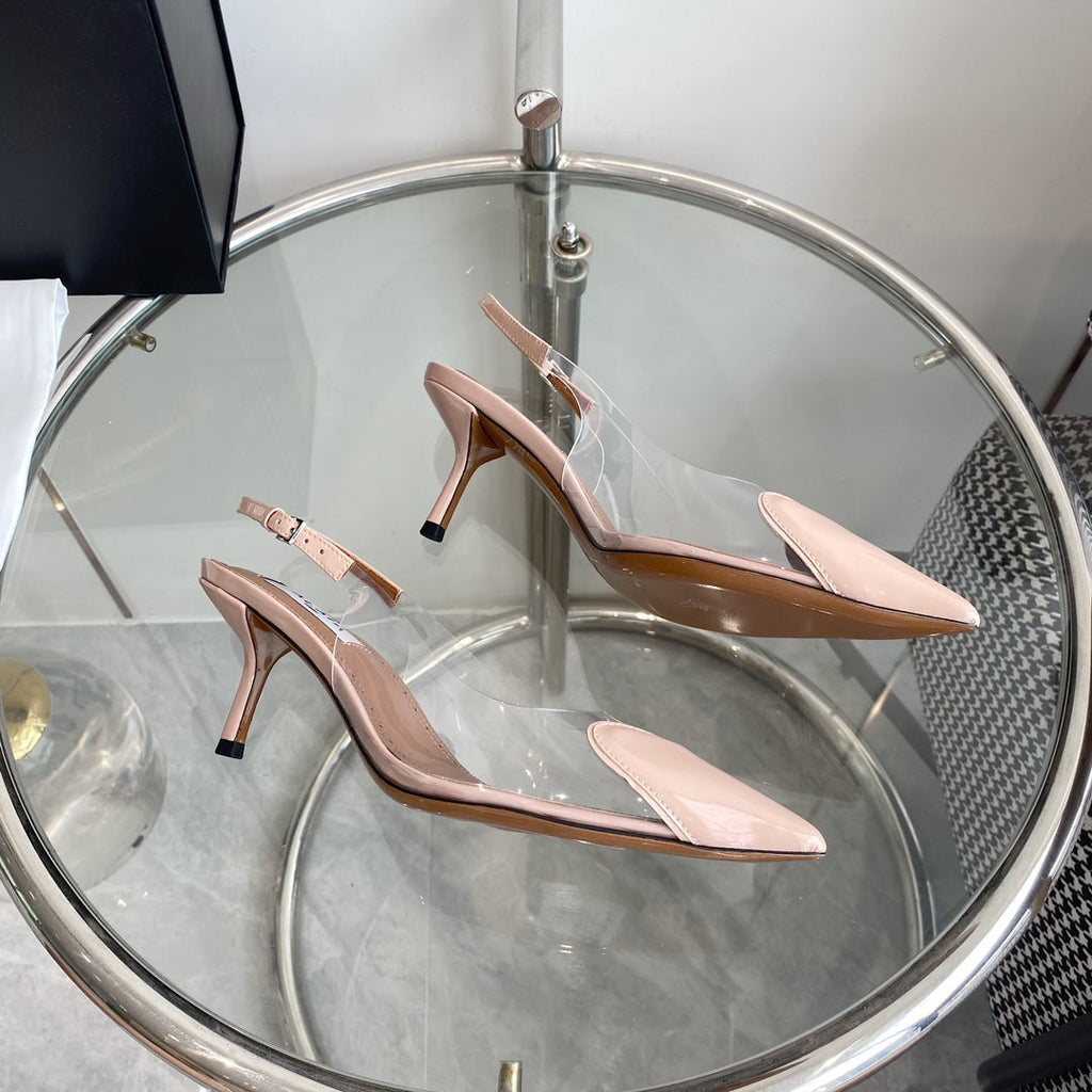 ALAIA HIGH 6 CM SLINGBACK IN BEIGE CREAM PATENT CALFSKIN AND FILM